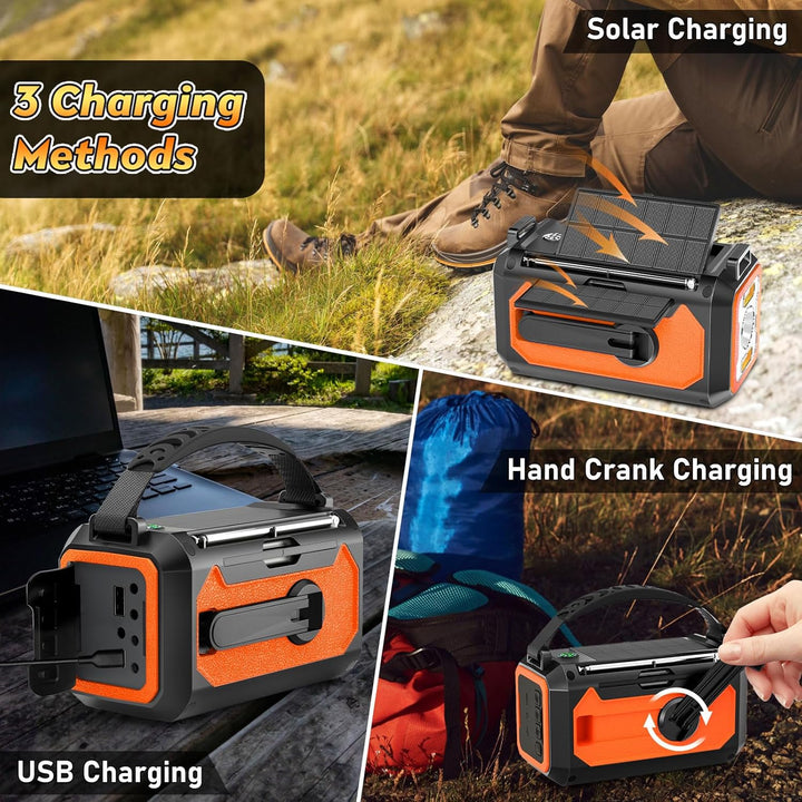 12000mAh Kurbelradio mit Handyladefunktion, Solar Radio mit 2 Sonnenkollektoren, AM/FM Tragbar Notfa
