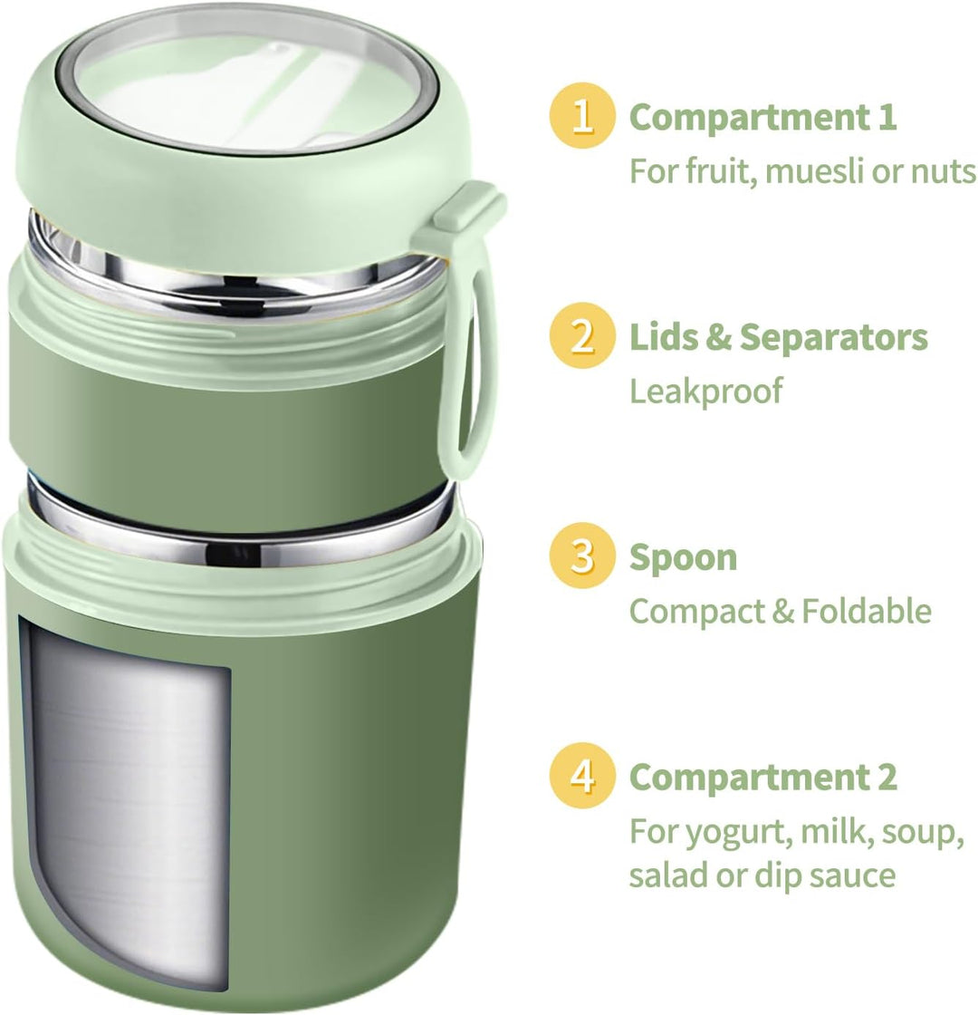 Müslibecher to Go 600ml+210ml, Edelstahl Lunchbox, Auslaufsicher joghurtbecher to go mit löffel und
