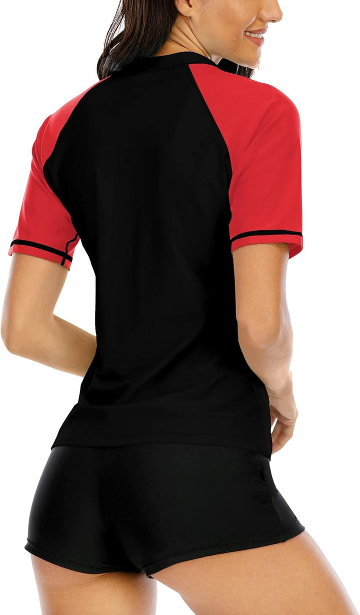 Halcurt UV Shirt Damen Kurzarm Rash Guard UPF 50+ Schwimmshirt Schnell Trocknender Badeshirt S-XXL L