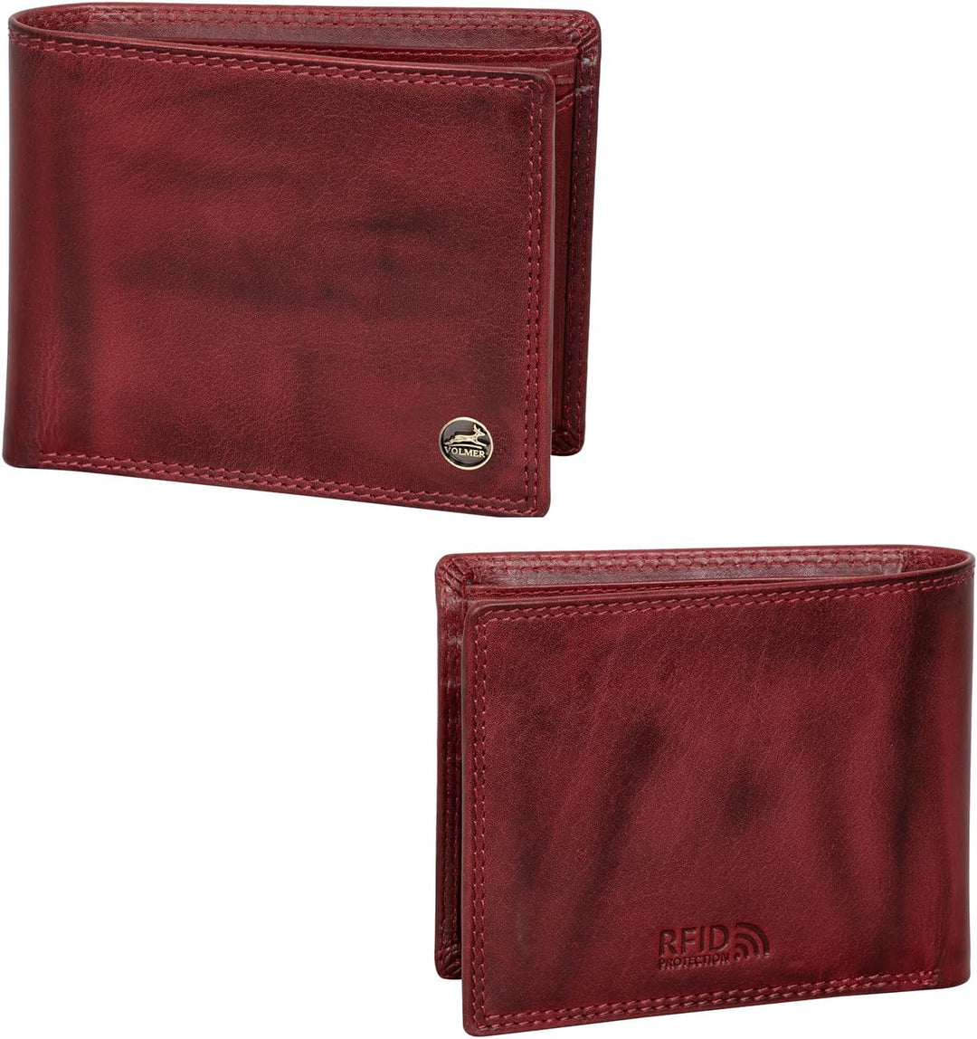 Fa.Volmer ® Leder Geldbörse Herren mit RFID-Schutz - extra-stabile Doppelnaht (4+2 Card - Bordeaux R