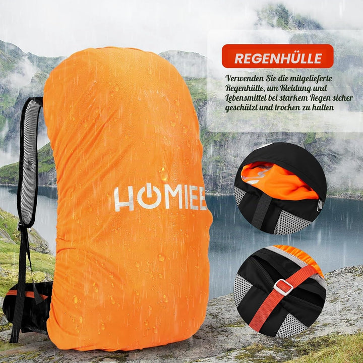 HOMIEE Wanderrucksack 50L, Herren Damen Wasserdichter Trekkingrucksack Reiserucksack Outdoor Wandern