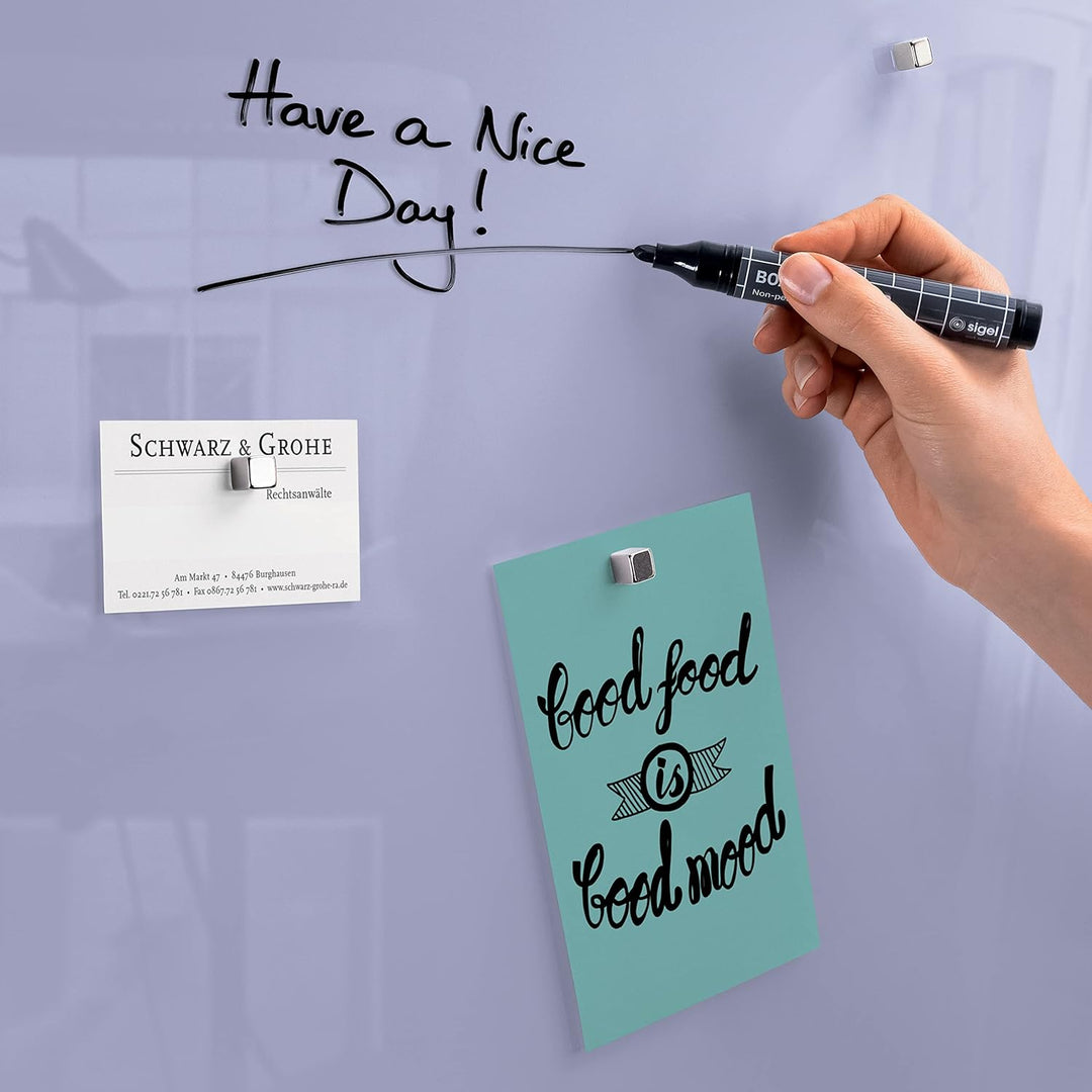 SIGEL GL119 Premium Glas-Magnettafel 48 x 48 cm lavendel hochglänzend, TÜV geprüft, einfache Montage