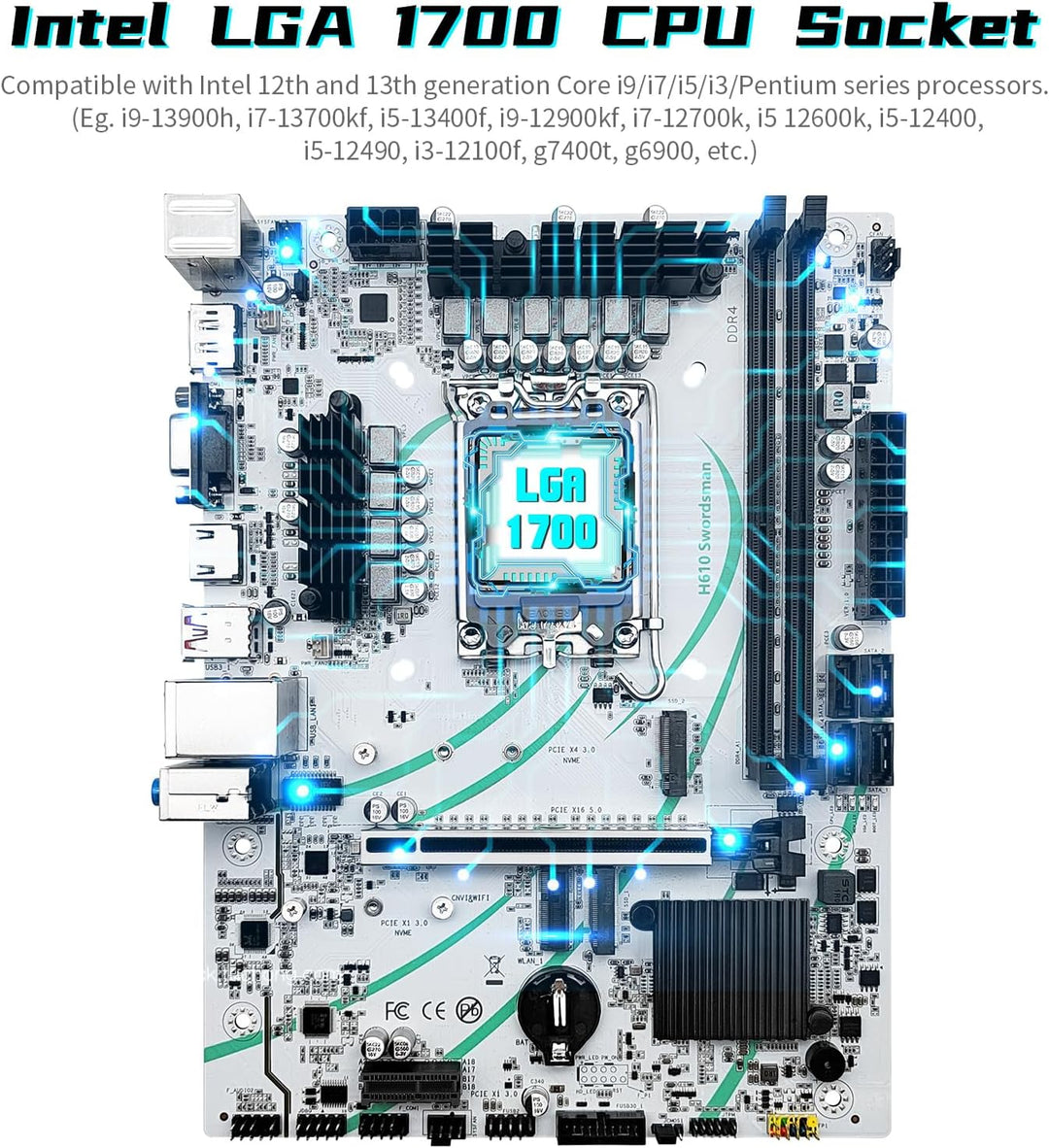 SHANGZHAOYUAN H610 Mainboard LGA 1700 Motherboard (μATX, 2*DDR4, SATA 3.0, USB 3.1, NVME M.2, WiFi M