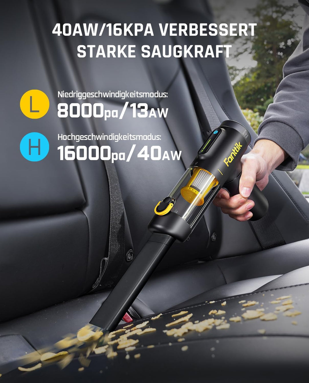 Fanttik Slim V10 Mix Kabelloser Auto-Staubsauger, 4-in-1 Handstaubgebläse, Smart-LED-Farbdisplay, 16