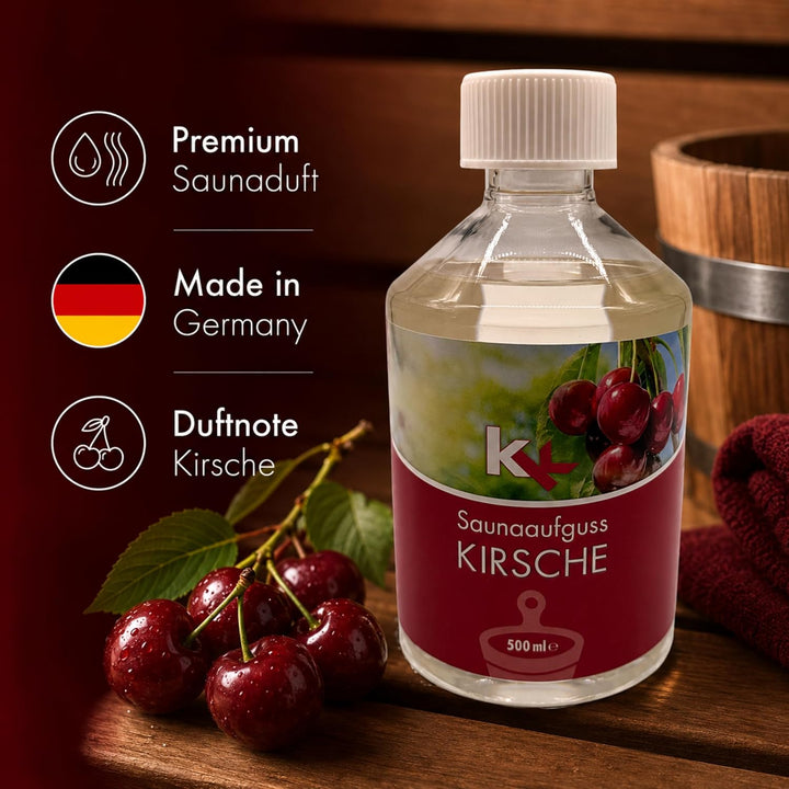 KK Sauna Aufguss Konzentrate PREMIUM - Made in Germany - Duftsorte Kirsche - 500 ml Flasche - Wellne