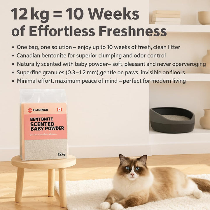 Flamingo Katzenstreu - katzenstreu klumpstreu - Babypuderduft - 12L (12KG) für 10 Wochen - Herkunft