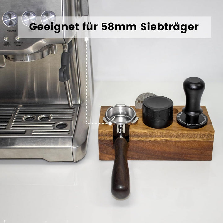 HOLIHOKY Tamperstation 58mm, Tamperstation Holz für Siebträger 58mm, Walnuss Barista Tamping Station