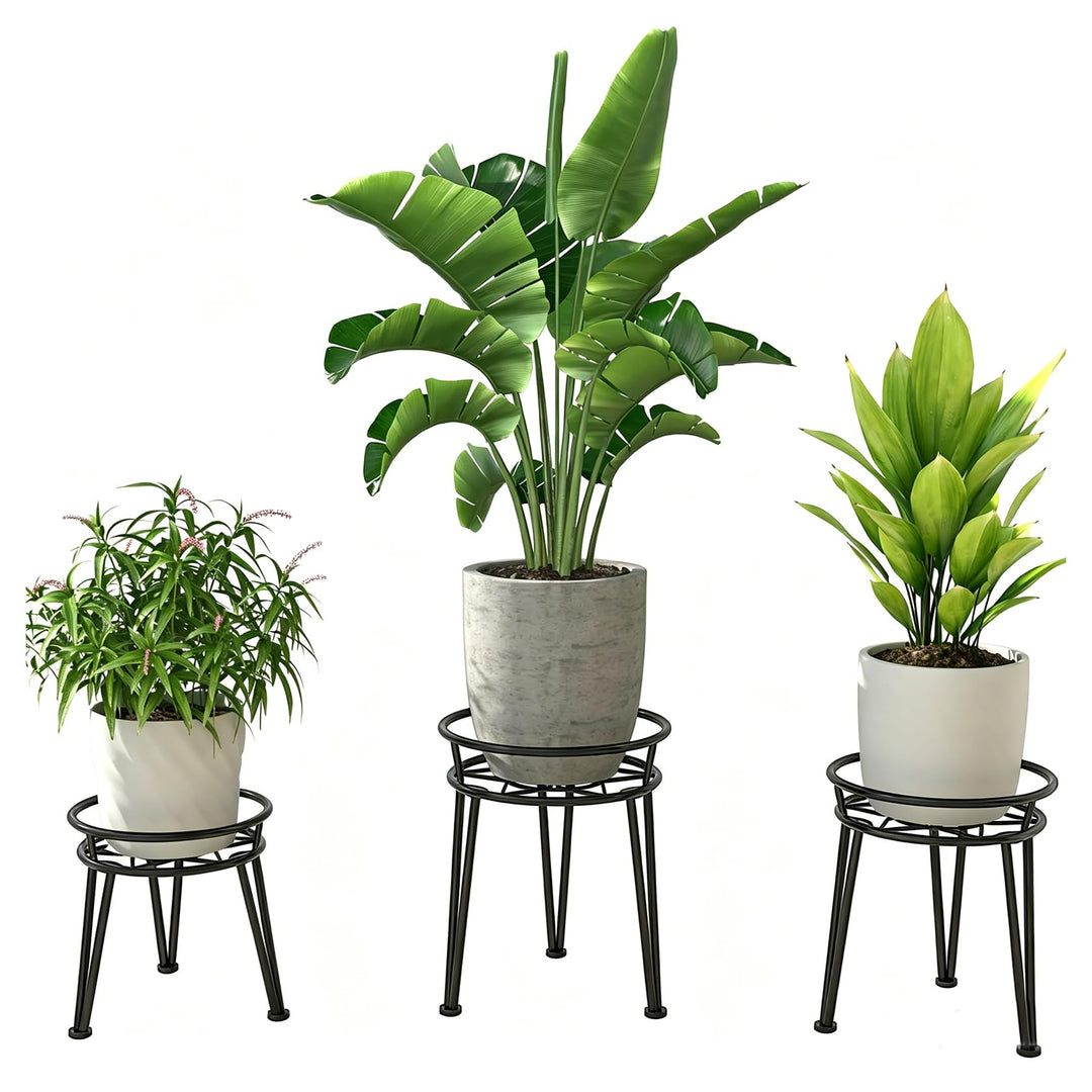 Santentre 3er Set Pflanzenständer, Schwerlast Blumenständer Schwarz Pflanzenregal Outdoor, Rostfreie