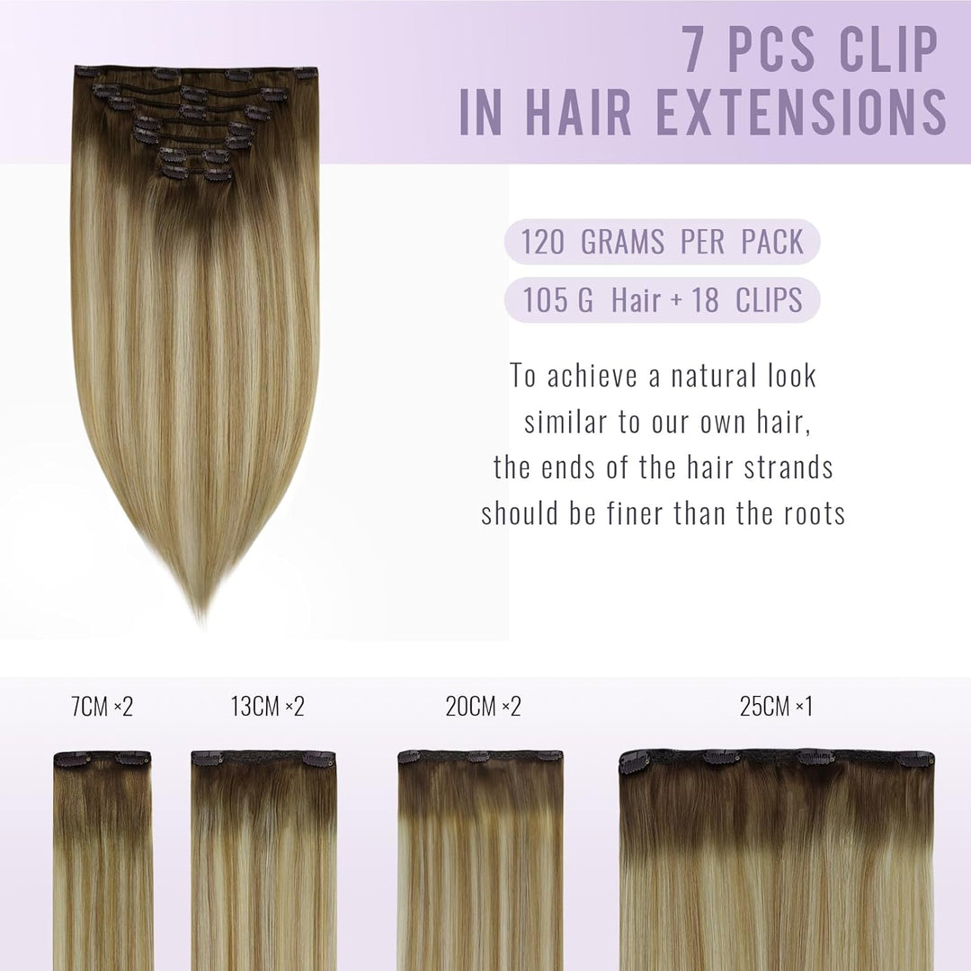 Fshine Blond Ombre Clip Extensions Echthaar Voller Kopf Echthaar Extensions mit Clips 50cm Full Head