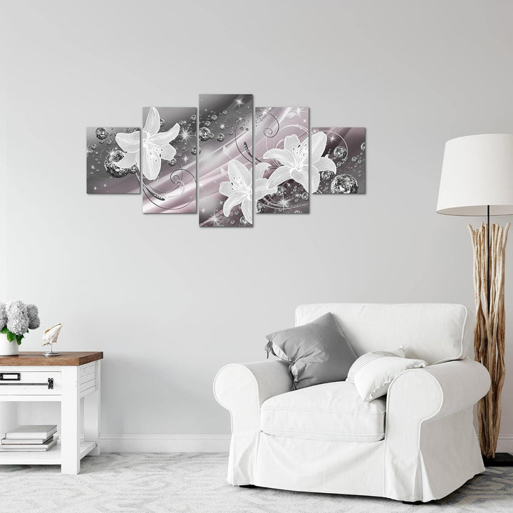 Runa Art Wandbilder Blumen Lilien 5 Teilig Bild auf Vlies Leinwand Deko Wohnzimmer Abstrakt Schwarz