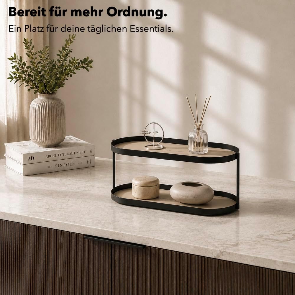 Montagefreier Parfüm Organizer aus Metall &amp; Kunstleder – Grosser Kosmetik Organizer mit zwei Ebenen,