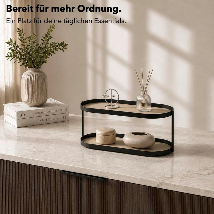 Montagefreier Parfüm Organizer aus Metall &amp; Kunstleder – Grosser Kosmetik Organizer mit zwei Ebenen,