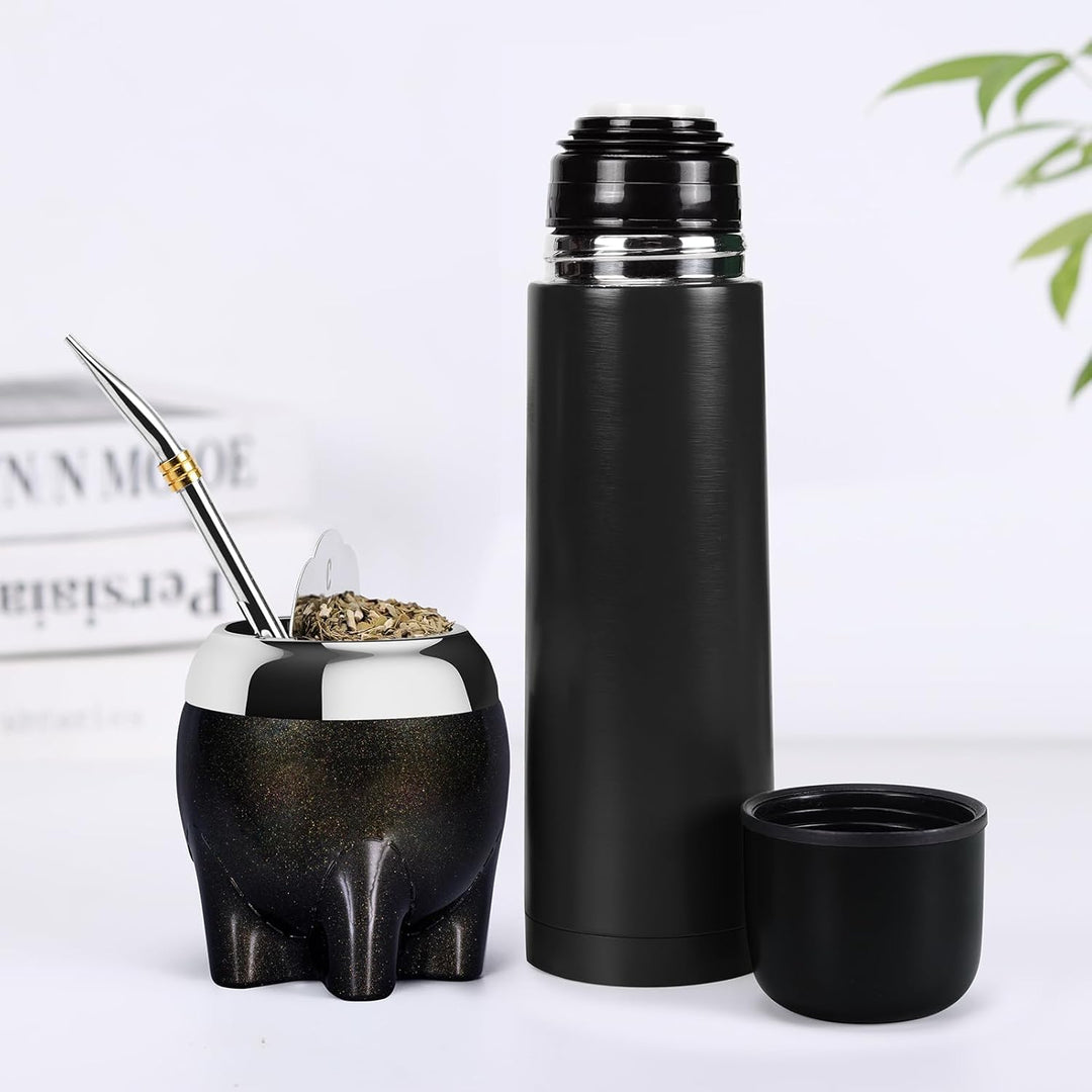 Cuopru Premium Yerba Mate Tasse, 5-in-1-Set, inklusive Edelstahl-Kürbis (Glitzersterne, niedlicher E