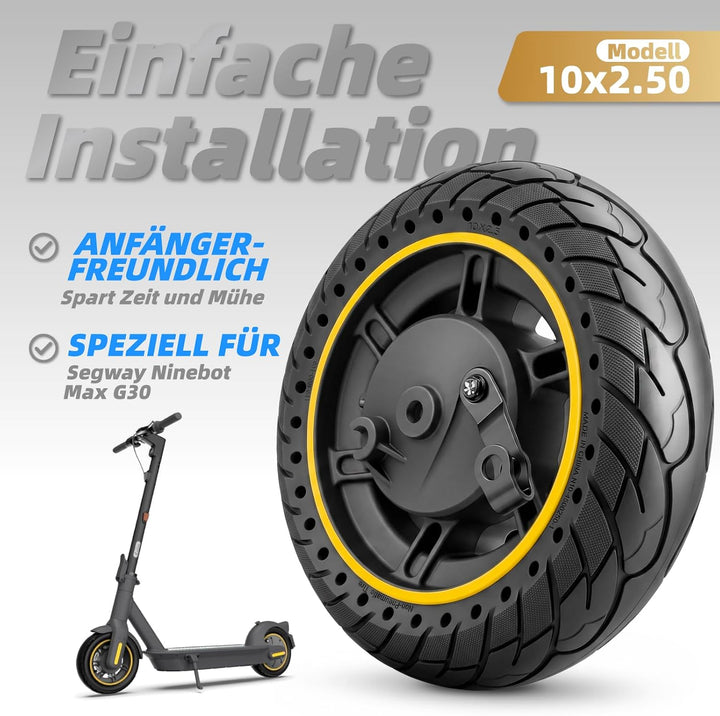 Vollreifen für Max G30, 10 Zoll Vollgummireifen Vorderrad, 60/70-6,5 Roller Ersatzräder für Segway N