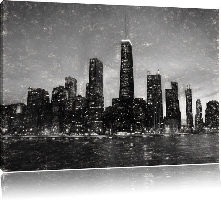 Pixxprint Chicago-Wolkenkratzer-Silhouette als Leinwandbild/Grösse: 100x70 cm/Wandbild/Kunstdruck/fe