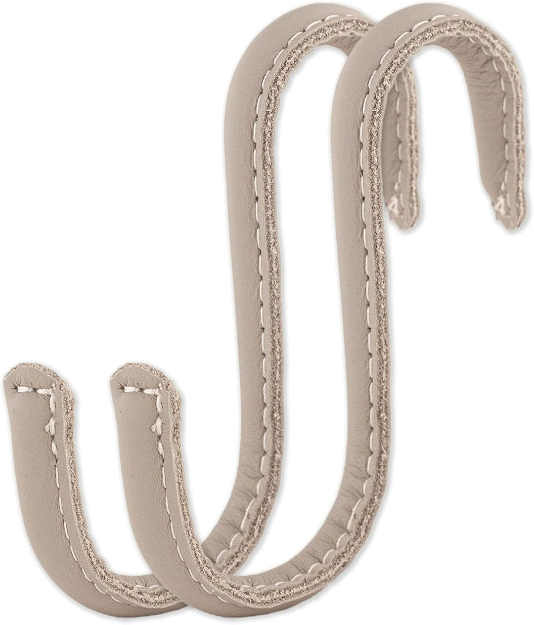 Brute Strength - S-Haken mit Vollnarbenleder umwickelt - 6 Stück - Hellgrau - 10 cm Edelstahl-Metall