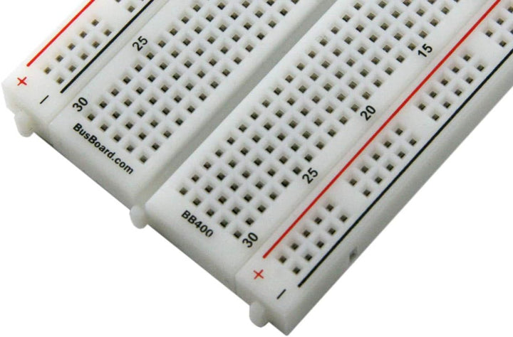 BB400 Solderless Plug-in BreadBoard, 400 tie-Points, 4 Power Rails, 3.3 x 2.2 x 0.3in (84 x 55 x 9mm