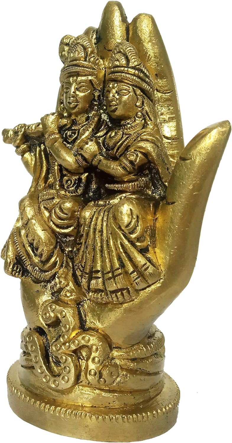 Purpledip Idol Radha Krishna: auf Hand sitzender Thron mit Om (12170)