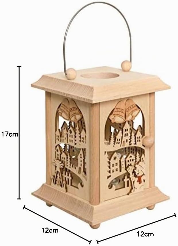 Drechslerei Kuhnert Tischlaterne/Teelichthalter - Motiv: Winterdorf aus Edelholz - Masse: 11,5 x 11,
