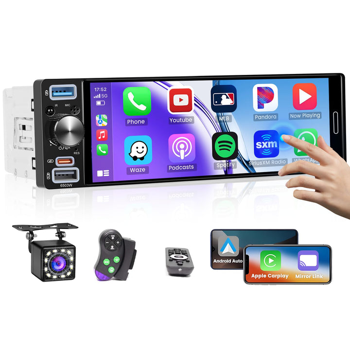 Hikity FM/AM/RDS Radio 1 Din Autoradio Carplay Android Auto Kabelgebundenes 6.5 Zoll Incell Touchscr