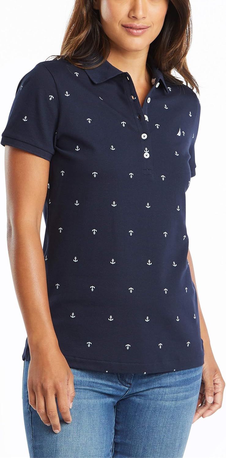 Nautica Damen Anchor Short Sleeve Breathable Stretch Cotton Polo Shirt Poloshirt S Navy, S Navy