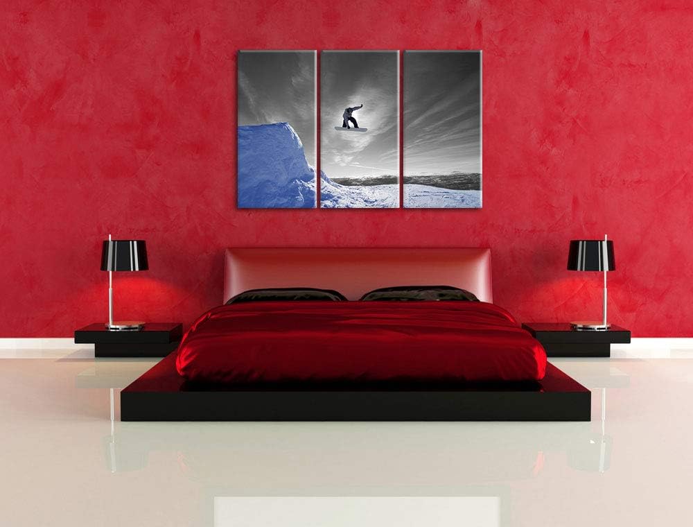 Pixxprint Snowboard Sprung Extremsport als Leinwandbild | Grösse: 3 Teilig (120x80) | Wandbild| Kuns