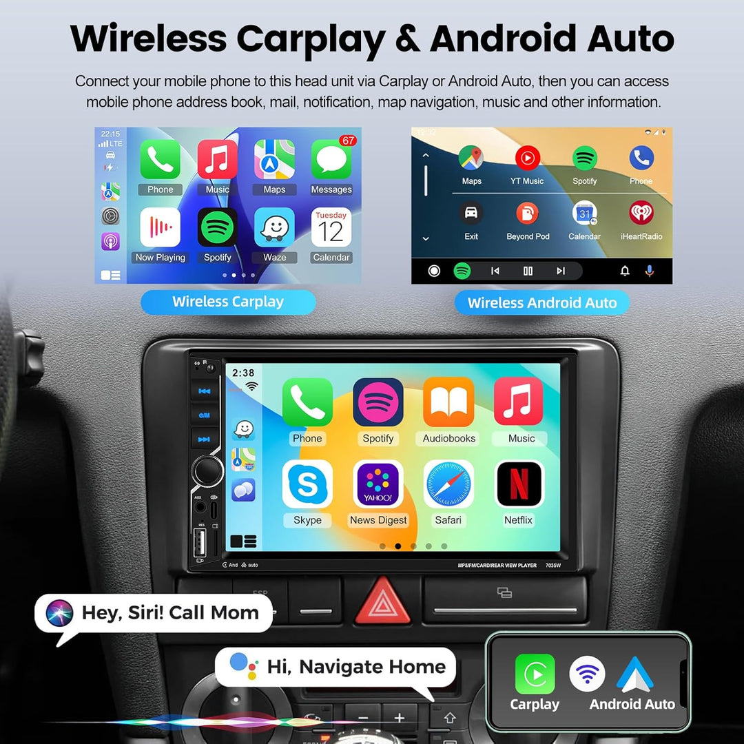 NHOPEEW 2 DIN Autoradio mit CarPlay und Android Auto – 7-Zoll-Touchscreen-Radio – Mirror Link, FM, L