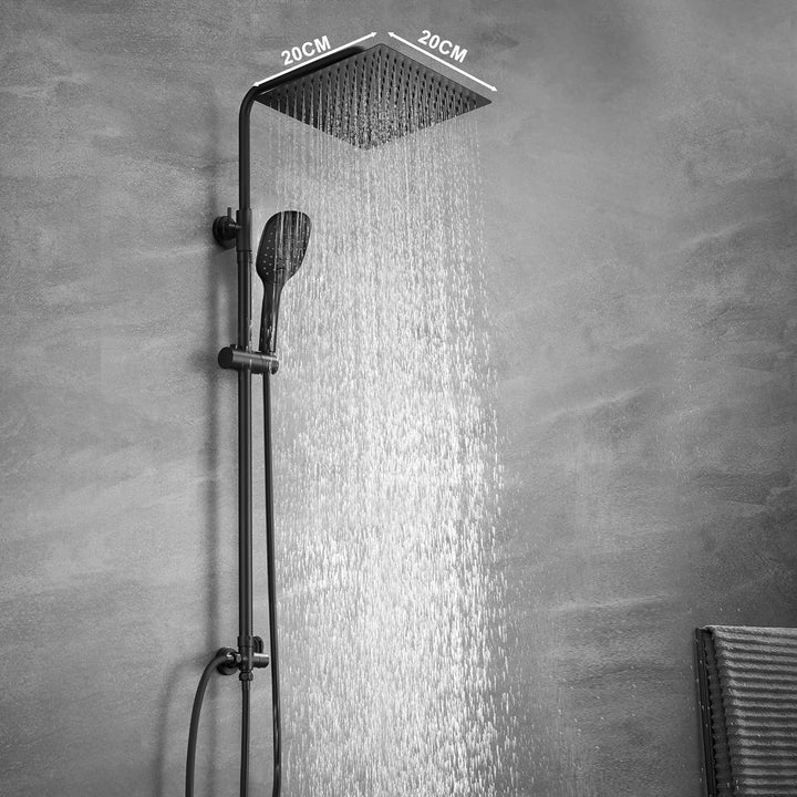 JOHO Regendusche Duschsystem ohne Armatur, Edelstahl Duschset mit Kopfbrause 20x20cm schwarz 2020MB