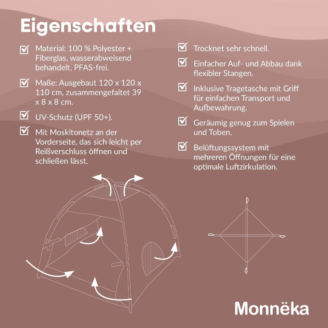Strandzelt mit UPF 50+ Sonnenschutz | Spielzelt für Babys und Kinder | Mit Sonnenschutz, Moskitonetz