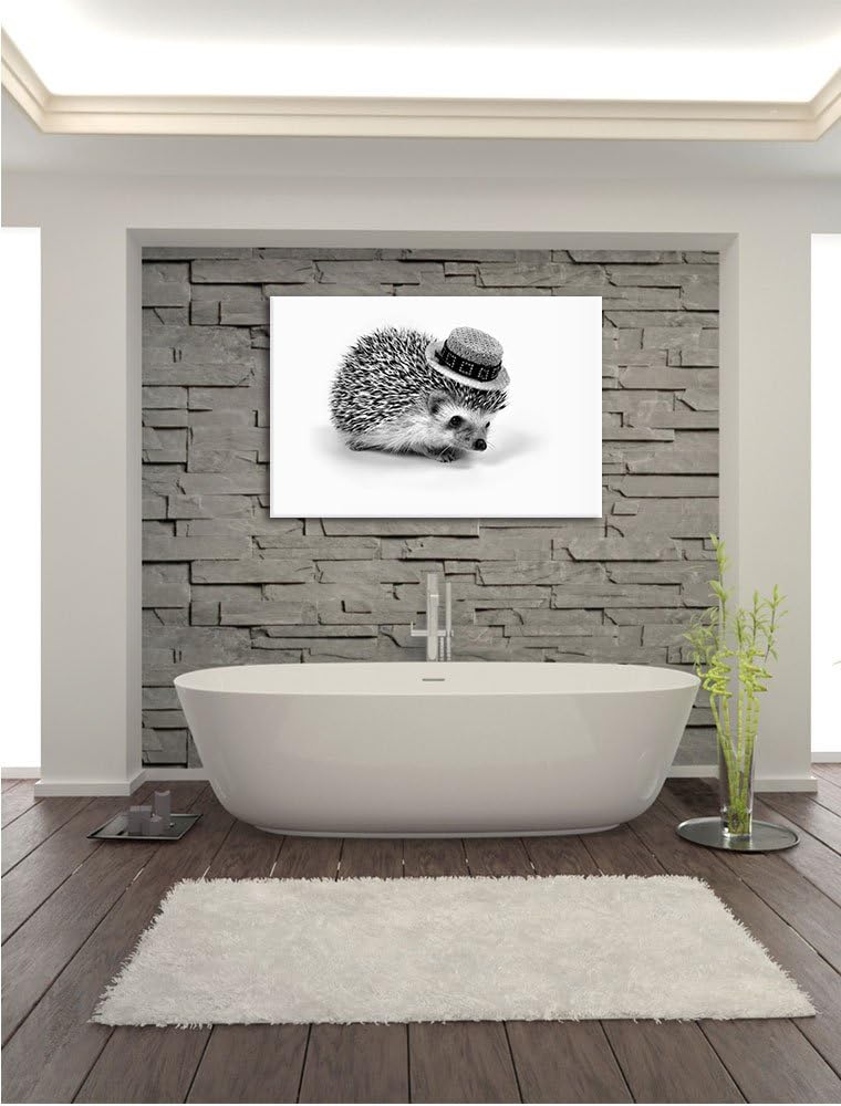 Pixxprint Monocrome, Lustiger Igel mit Hut, Format: 100x70 auf Leinwand, riesige Bilder fertig gerah
