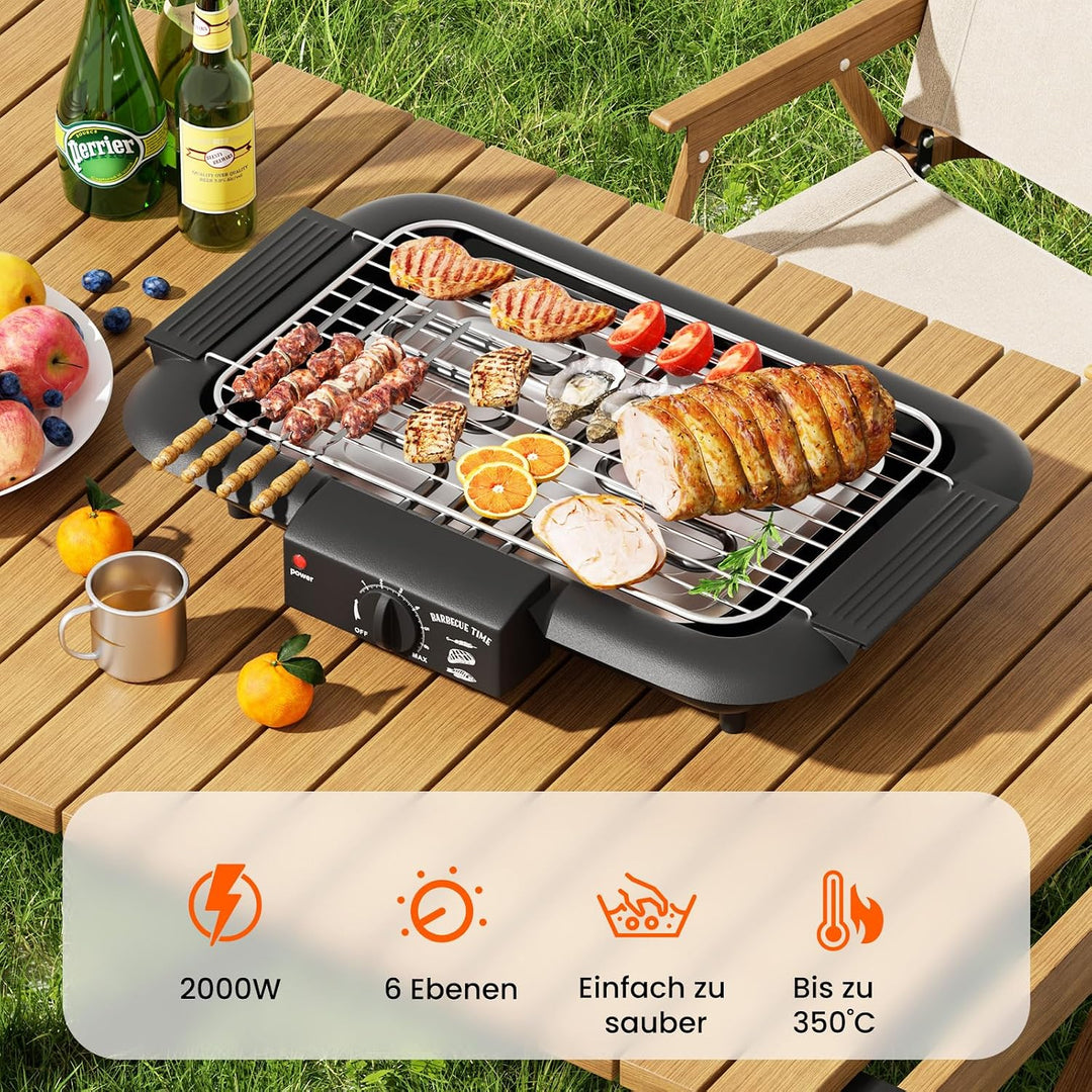 Elektrogrill Tischgrill elektrisch, Elektrischer BBQ-Grill, rauchloser Non-Stick Innen-/Outdoor-Gril