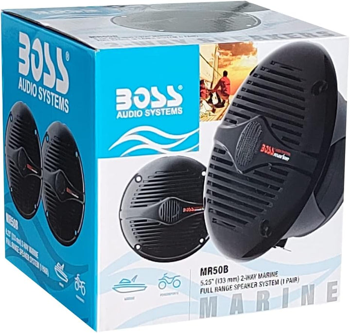 KIT-Set FÜR BOSS Audio Systems MR50B 2 Schwarze 2-Wege-Marinelautsprecher 5,25" 13,5 cm 135 mm, 75 W