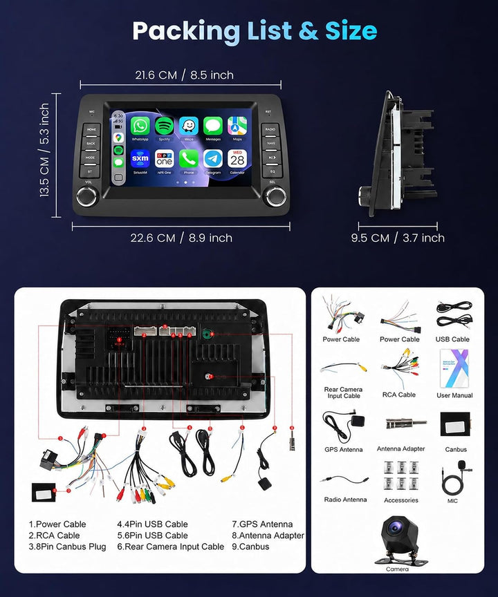 Carplay Autoradio für FIAT Panda 2002-2012 mit GPS, 2GB+64GB Car Stereo mit Wireless Android Auto Wi