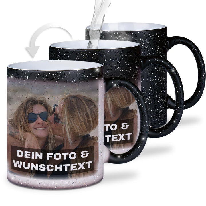 glitzertassen.de® | Personalisierte Magic Glitzertasse mit Text/Bild | Farbwechseltasse mit Glitzer