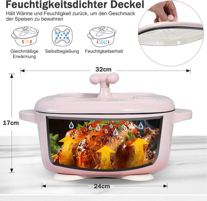4,7L emaillierter Gusseisen-Bräter mit Deckel,Hohe Haltbarkeit &amp; Ofensicher | Quadratischer,Inklusiv