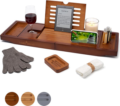 TEMPLE SPRING - Badewannenablage Bambus mit Kerzen-, Weinglas-, Buch-, Tablet-, iPad- und Telefonhal