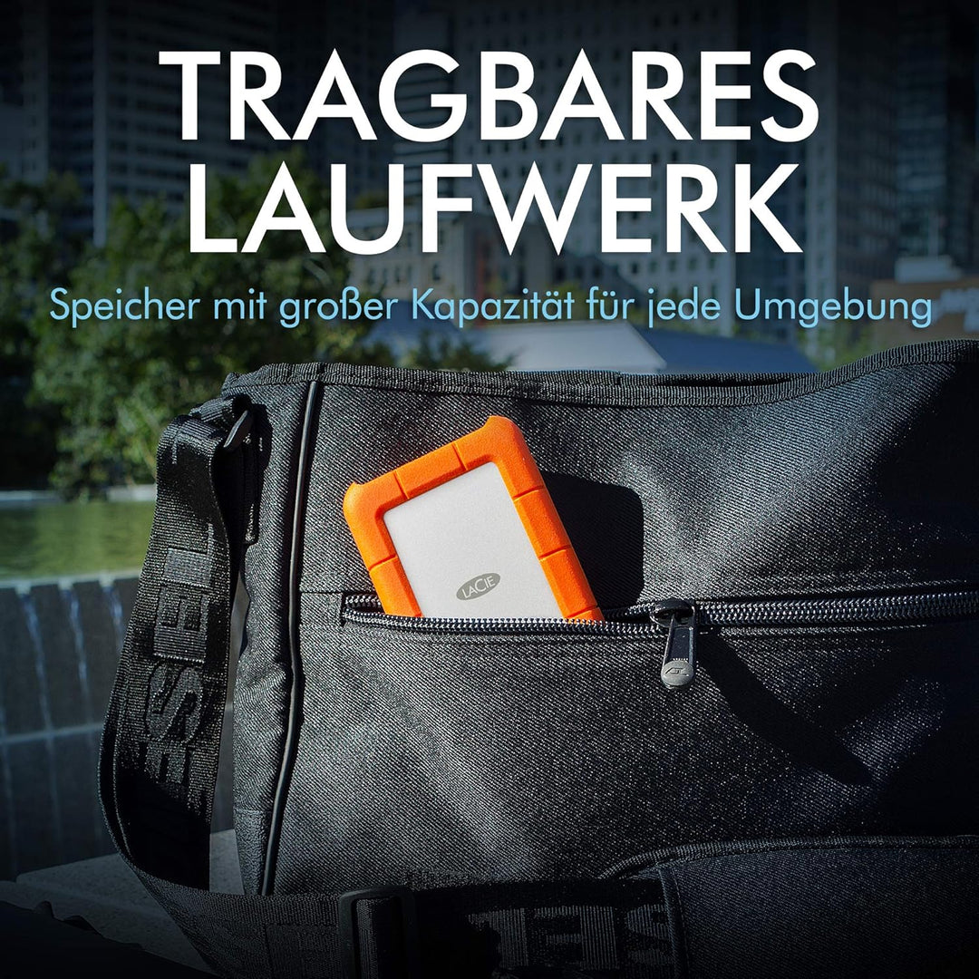 LaCie Rugged Secure 2TB tragbare externe Festplatte, 2.5 Zoll, PC & Mac, inkl. USB-C w/o USB-A Kabel