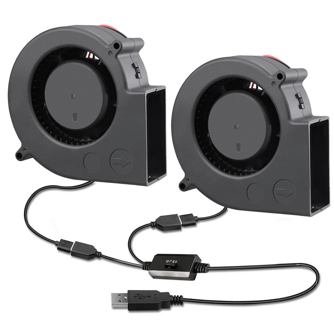 2X Radiallüfter USB mit drehzahlregler - 12V Gebläse Lüfter 75mm - 2-in-1 Radialgebläse für Heizkörp