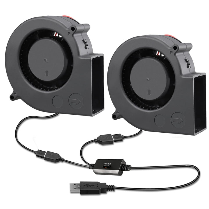 2X Radiallüfter USB mit drehzahlregler - 12V Gebläse Lüfter 75mm - 2-in-1 Radialgebläse für Heizkörp