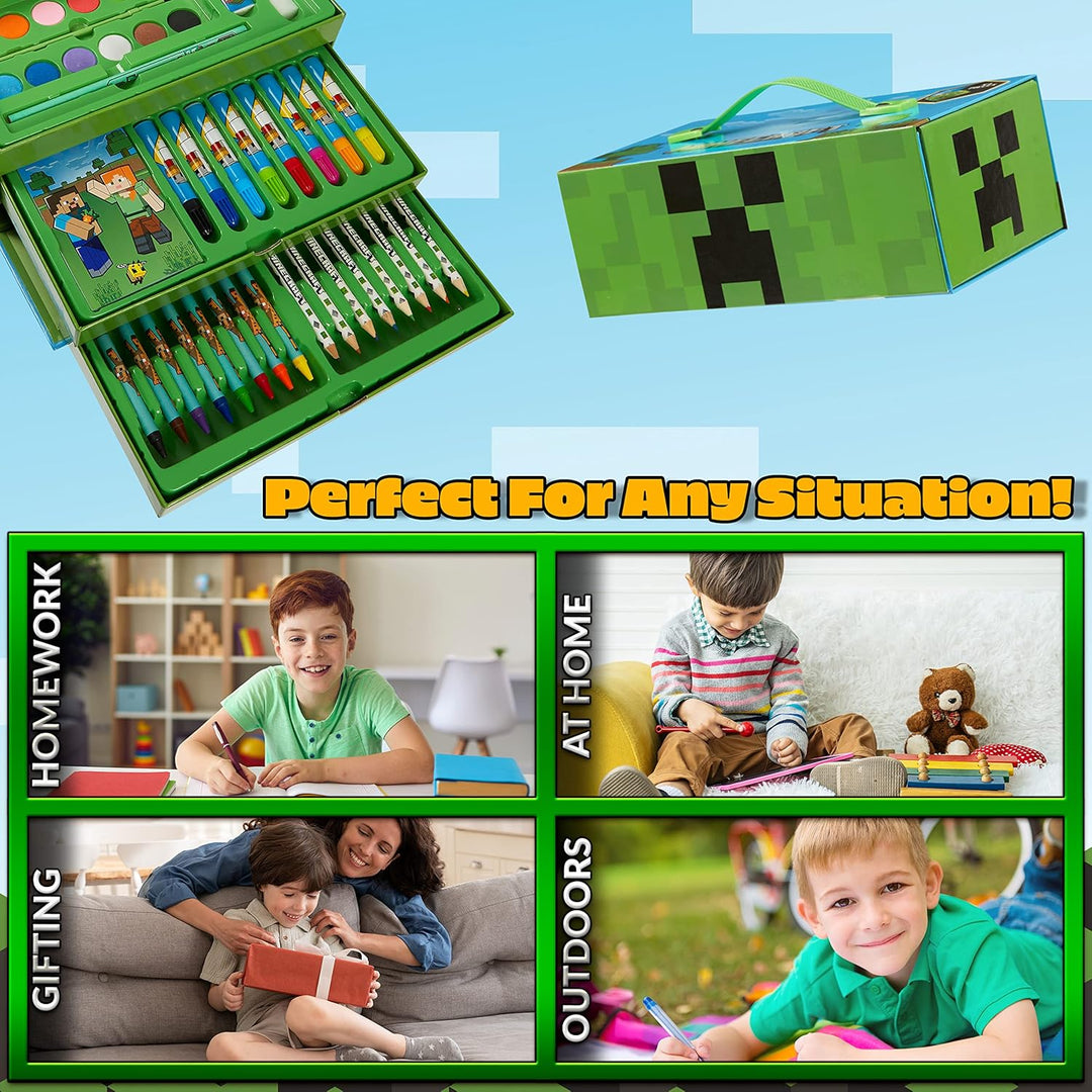 Minecraft Malkoffer Buntstifte Kinder Malset Filzstifte Wachsmalstifte Wasserfarben Malbuch Schule M