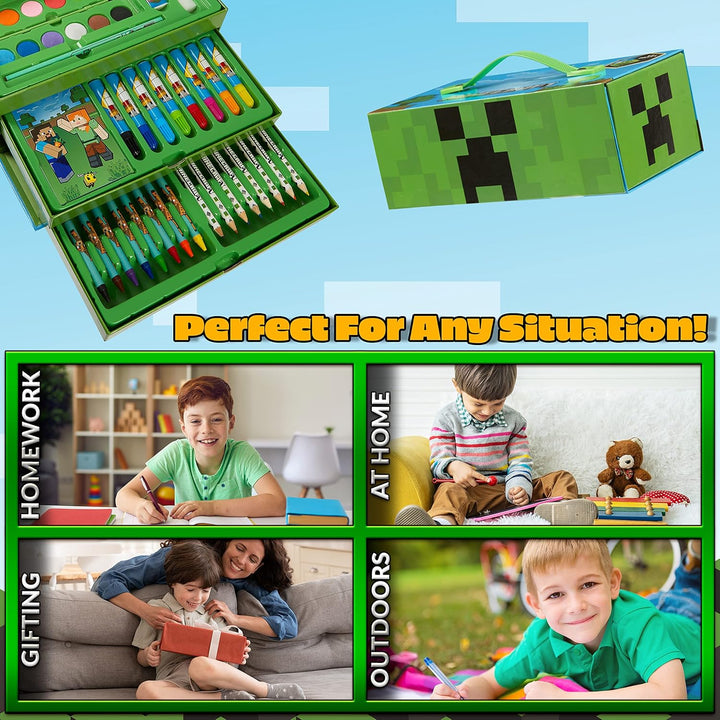 Minecraft Malkoffer Buntstifte Kinder Malset Filzstifte Wachsmalstifte Wasserfarben Malbuch Schule M
