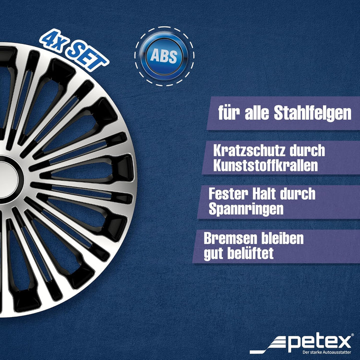 PETEX Radkappen Satz 15 Zoll Volante Silber/schwarz (1350-3627)