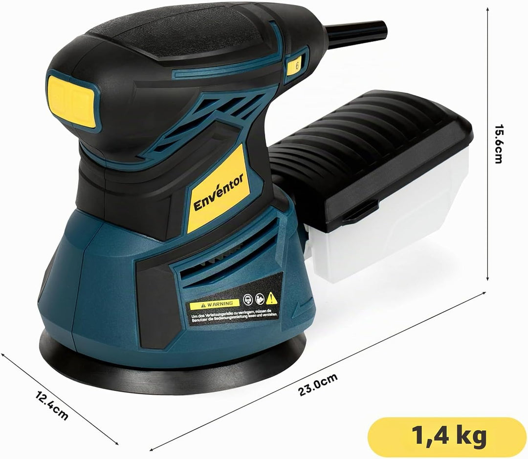Enventor Exzenterschleifer 125mm, 350W Schleifmaschine 6000-13000 OPM, 6 Gänge, Multischleifer mit A