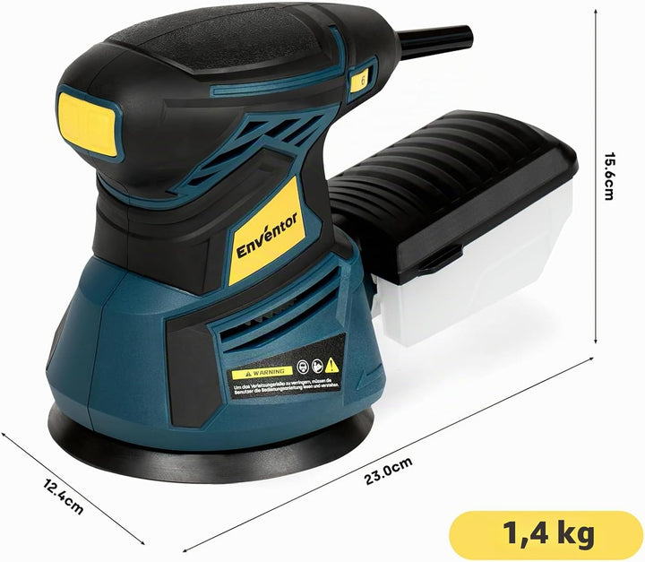 Enventor Exzenterschleifer 125mm, 350W Schleifmaschine 6000-13000 OPM, 6 Gänge, Multischleifer mit A