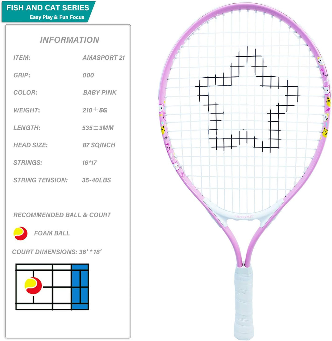 AMA SPORT - Junior-Tennisschläger für Kinder von 2–12 Jahren – Jungen & Mädchen – mit Nylon-Tragetas