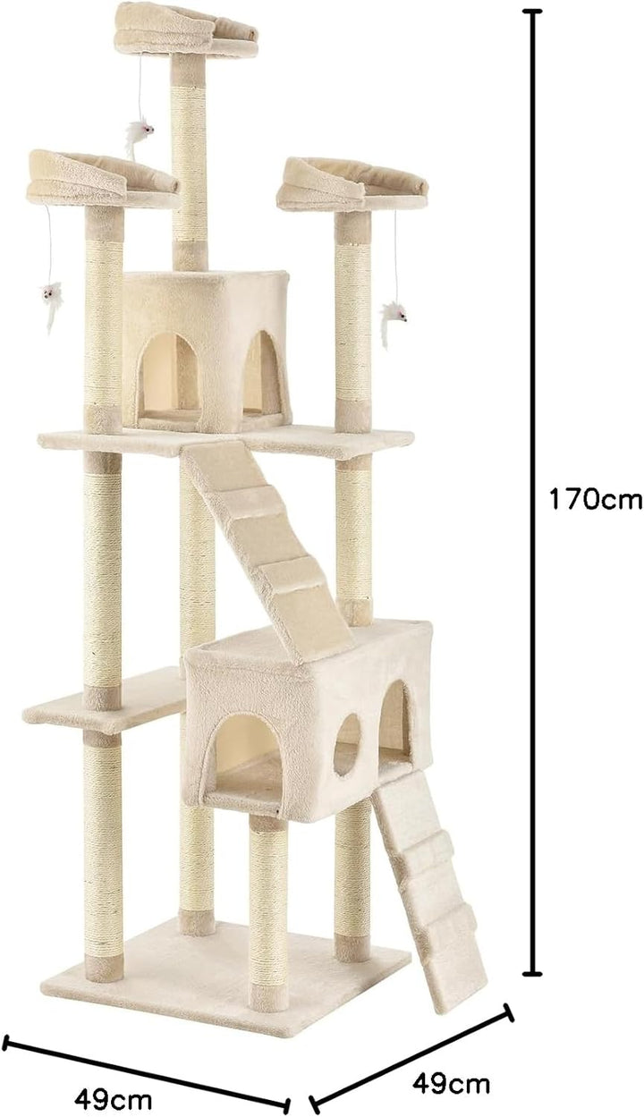 Juskys XXL Kratzbaum Amy beige — Katzenbaum mit Höhlen, Liegeflächen, Leitern & Sisal-Stämmen — Stab