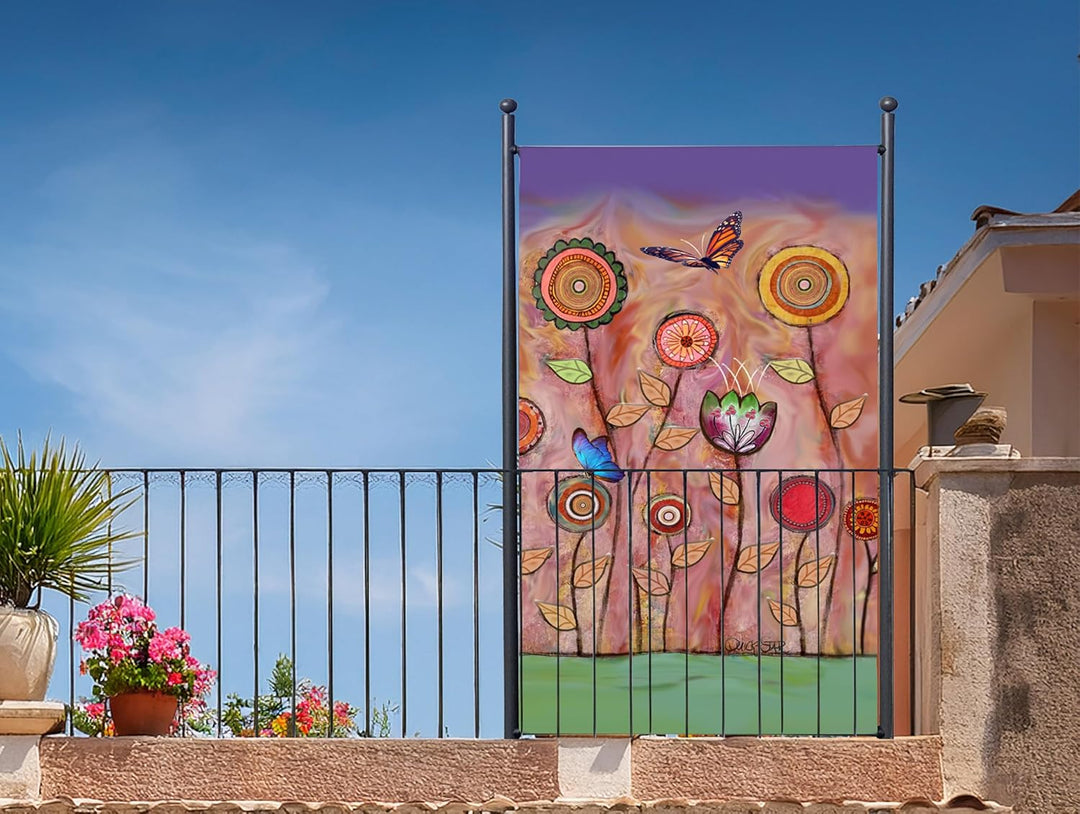 QUICK STAR Paravent Outdoor Wetterfest 180 x 78 cm Retro Flowers | Raumteiler Stellwand Innen | Gart