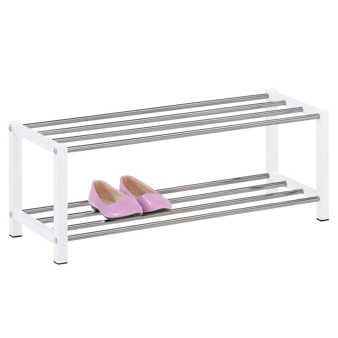 IDIMEX Schuhregal Dublin mit 2 Ablagen in weiss. Robustes Metallregal mit edel verchromter Schuhabla