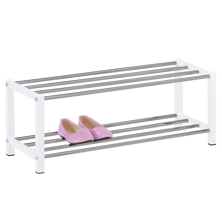 IDIMEX Schuhregal Dublin mit 2 Ablagen in weiss. Robustes Metallregal mit edel verchromter Schuhabla