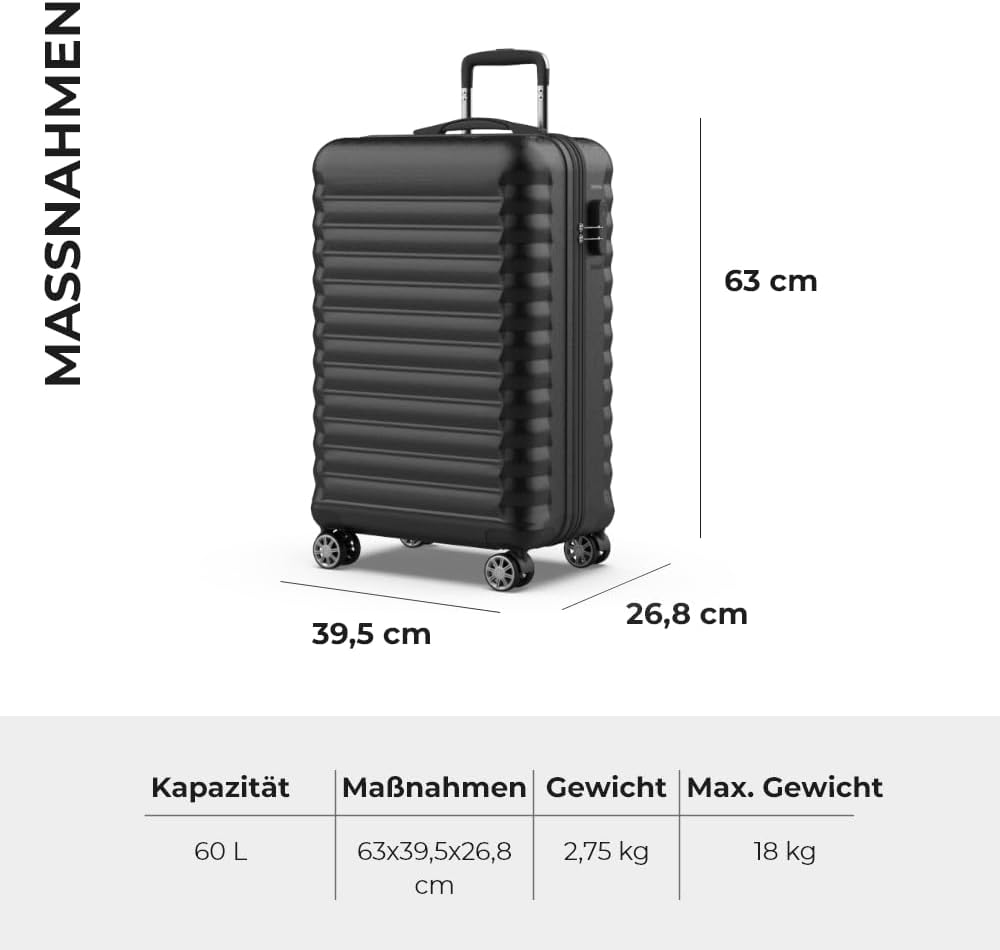 NUMADA Upfly 24' ABS-Koffer Gross (63x39,5x26,8cm) mit Kombinationsverschluss und 4 doppelten 360-Rä
